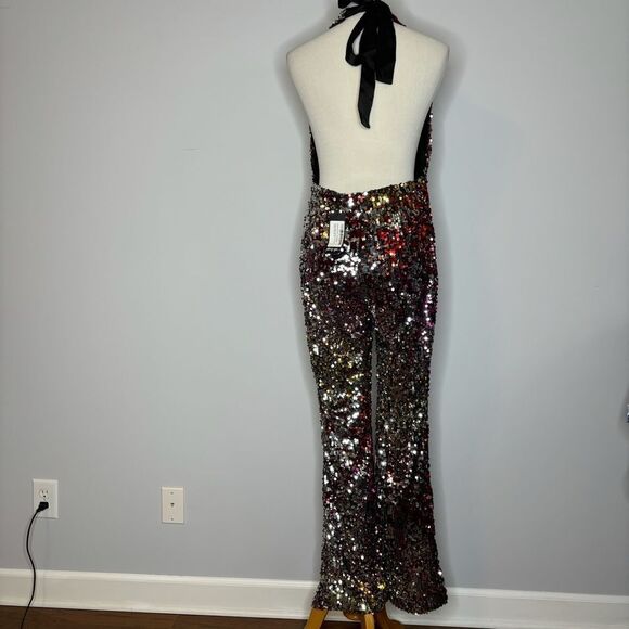 Nasty Gal- Ombre Sequin Halterneck Plunge Jumpsuit - Picture 6 of 7